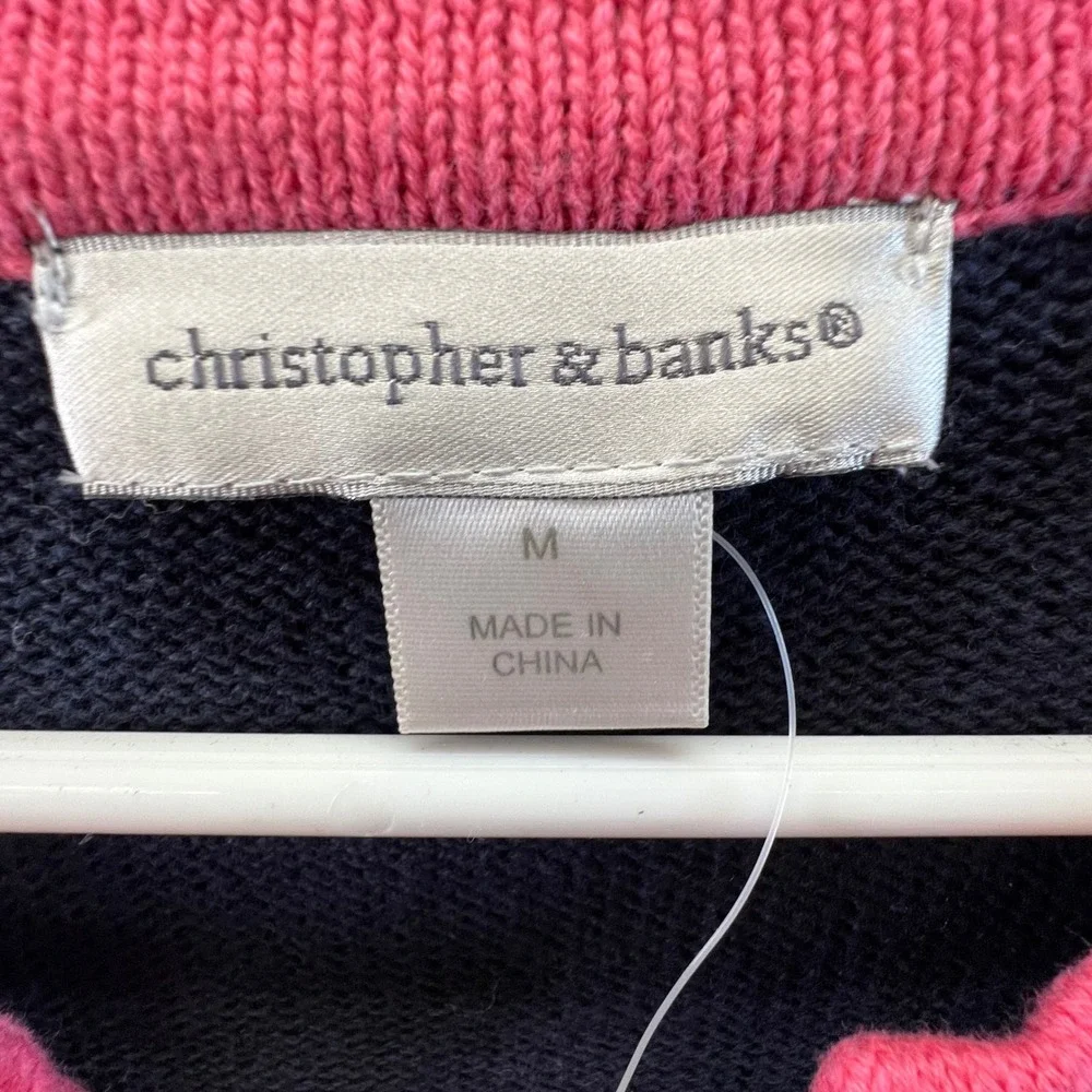 Christopher‎ & Banks Navy Pink Henley Medium 3/4 Sleeve Coastal Nautical Preppy